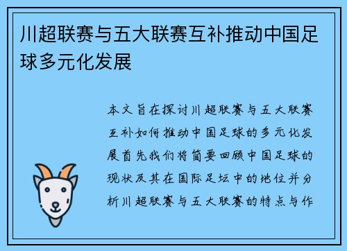川超联赛与五大联赛互补推动中国足球多元化发展 川超联赛与五大联赛互补推动中国足球多元化发展